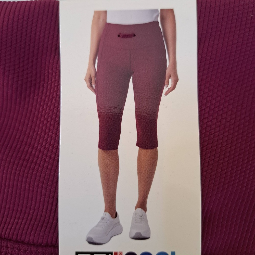 32 Degrees‎ Capri Leggings Womens Large Purple NWT Ribbed Side Pockets 1508-140